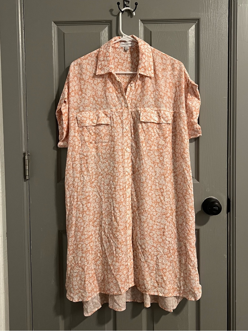 Lost + Wander Peach Floral Midi Shirt Dress Summer Travel Beach Picnic